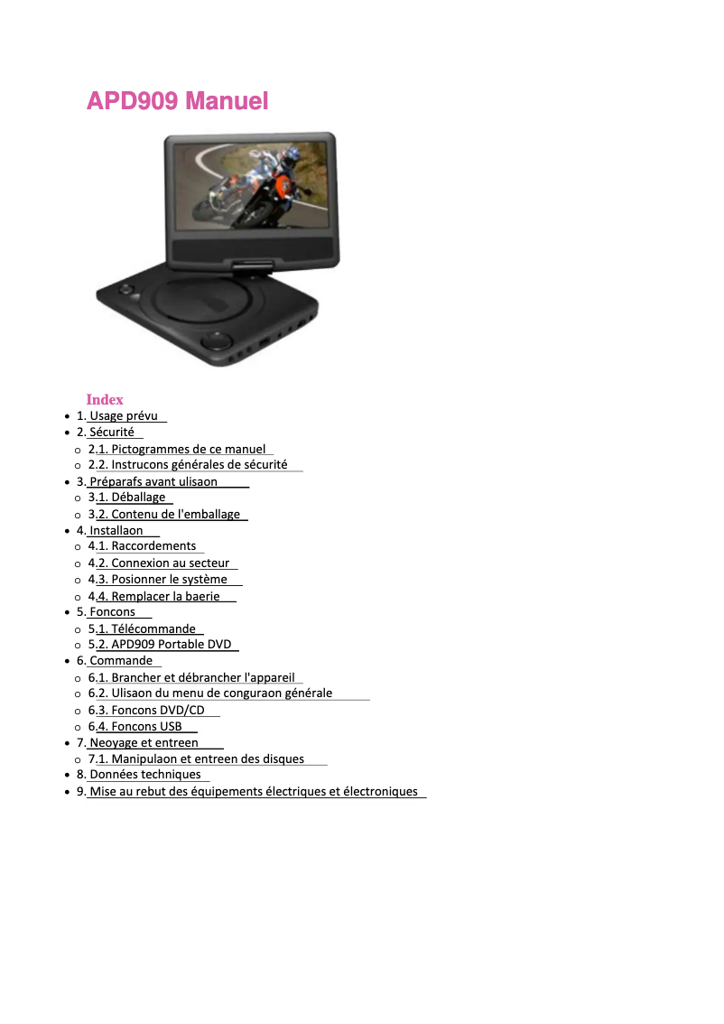 Page 1 de la notice Manuel utilisateur AKAI APD909