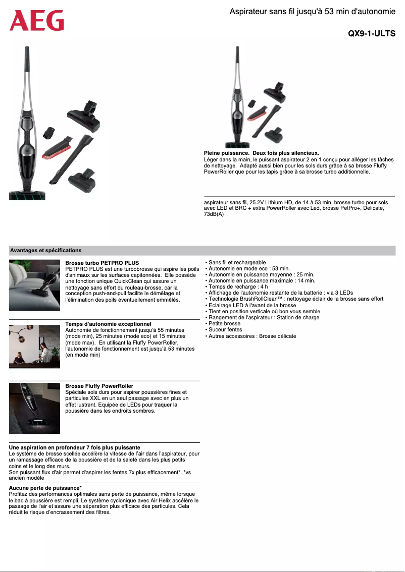 Page 1 de la notice Fiche technique AEG QX9-1-ULTS