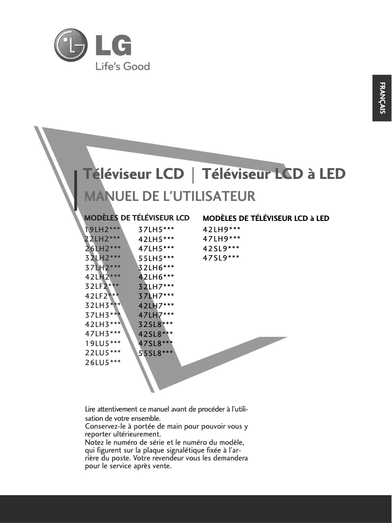 Page 1 de la notice Manuel utilisateur LG 32LF20FR