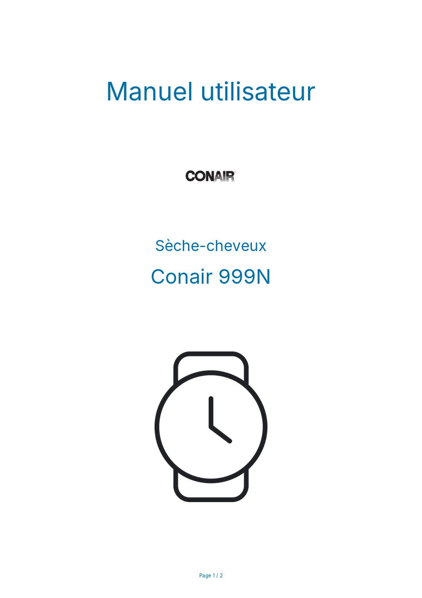 Page n°1 - Manuel utilisateur Conair 999N