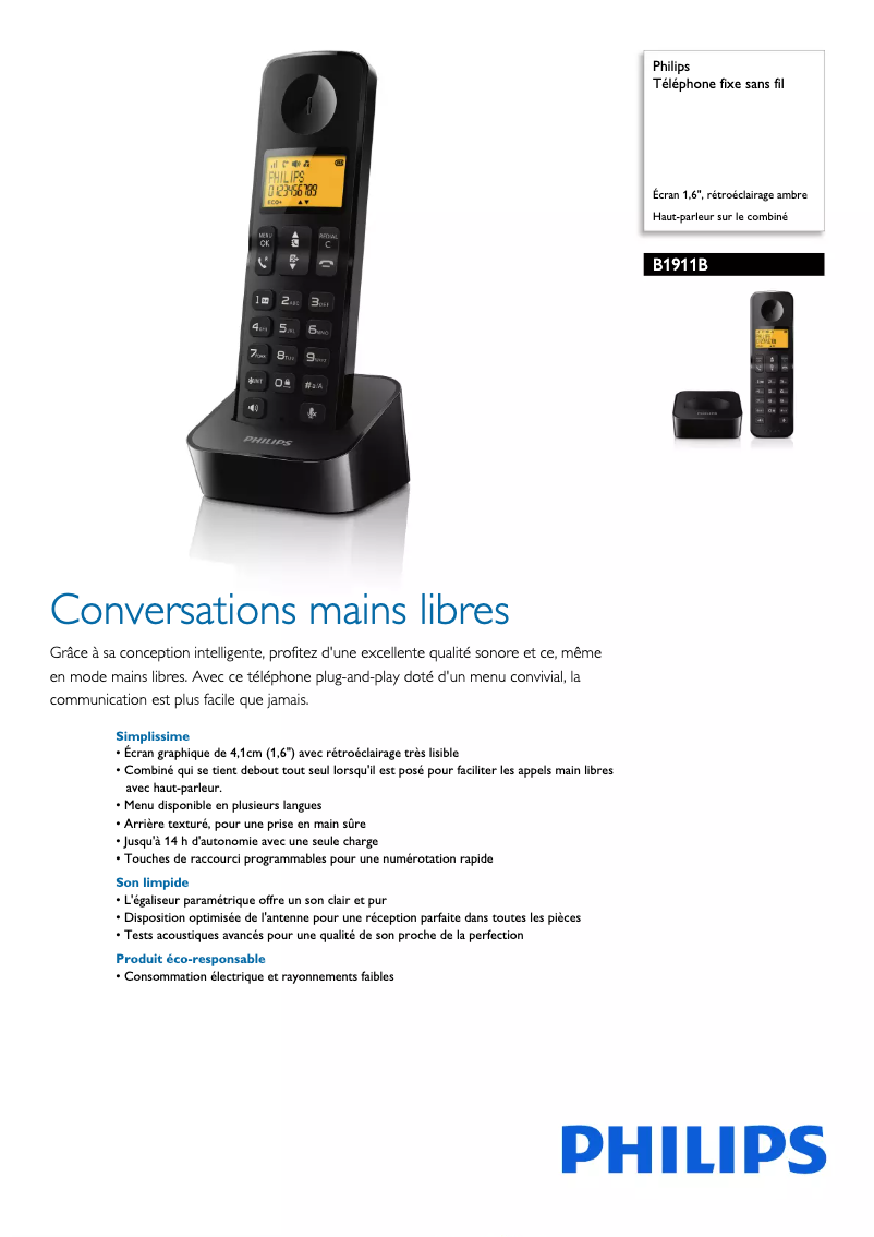 Página 1 del manual Ficha técnica Philips B1911B