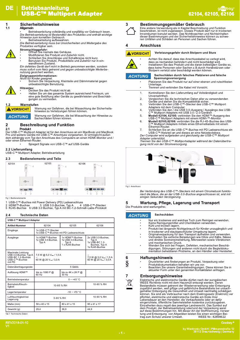 Page n°1 - Manuel utilisateur Goobay 62105