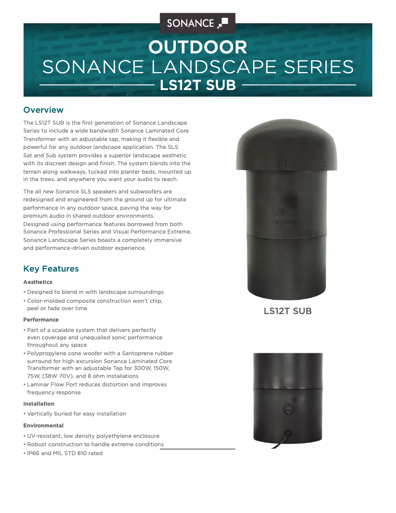 Page 1 de la notice Fiche technique Sonance Landscape LS15T SUB