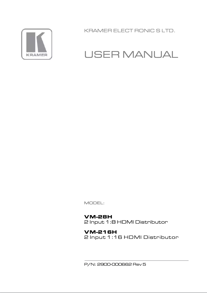 Page n°1 - Manuel utilisateur Kramer VM-28H