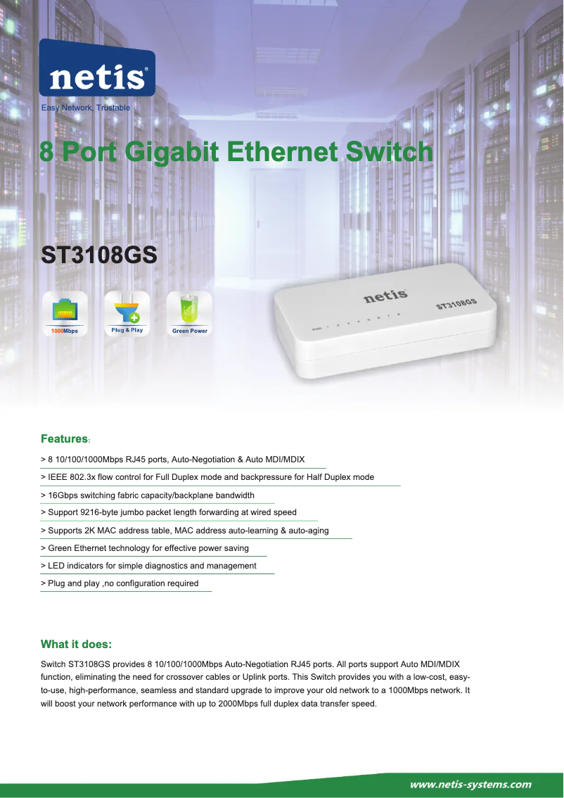 Page n°1 - Fiche technique Netis ST3108GS