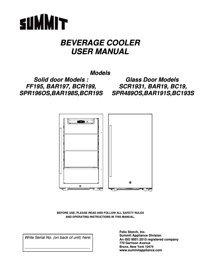 Page 1 de la notice Manuel utilisateur Summit FF195H34CSS