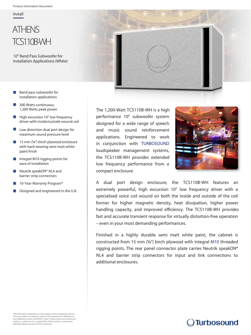 Página 1 del manual Ficha técnica Turbosound TCS110B