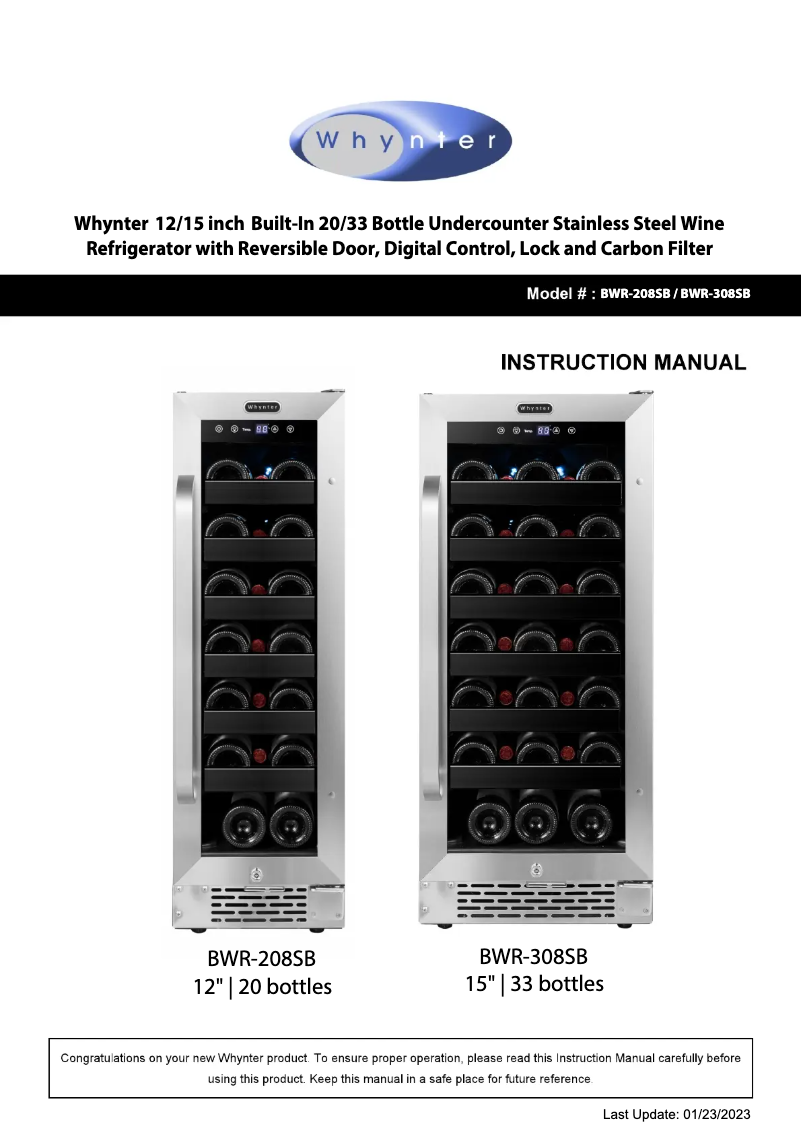 Page 1 de la notice Manuel utilisateur Whynter BWR-308SB