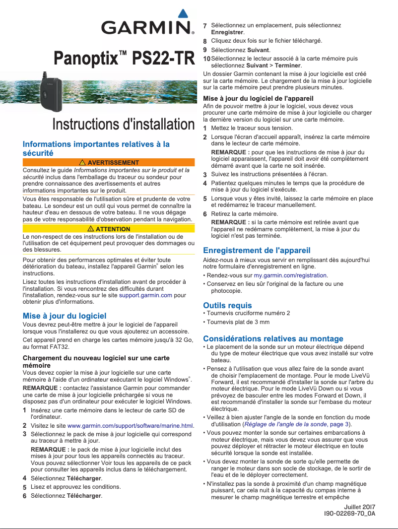 Page 1 de la notice Manuel utilisateur Garmin Panoptix PS22-TR
