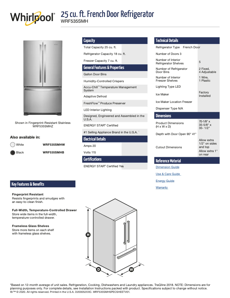 Image de la première page du manuel de l'appareil WRF535SWHW