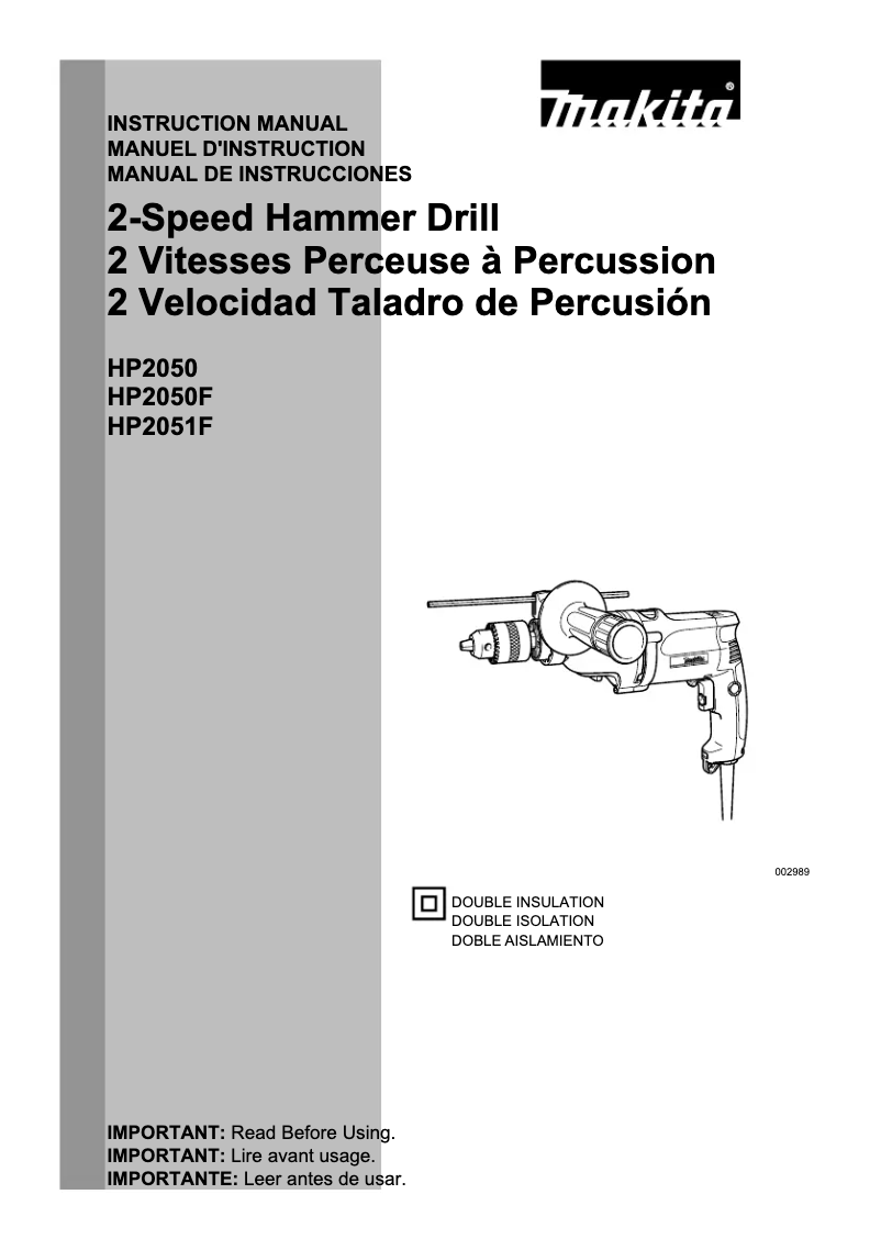 Page 1 de la notice Manuel utilisateur Makita HP2050H