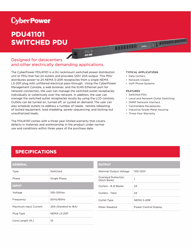 Page n°1 - Fiche technique CyberPower PDU41101