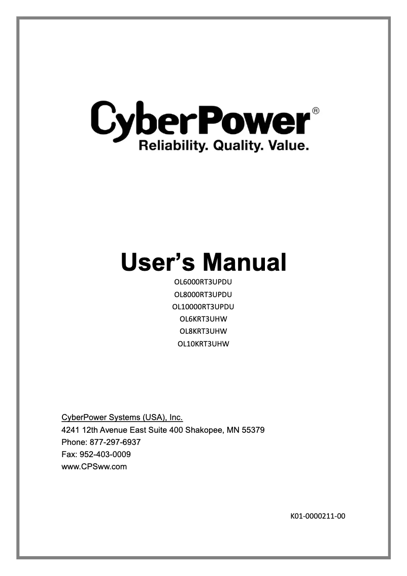 Page n°1 - Manuel utilisateur CyberPower Smart App Online OL8KRT3UHW