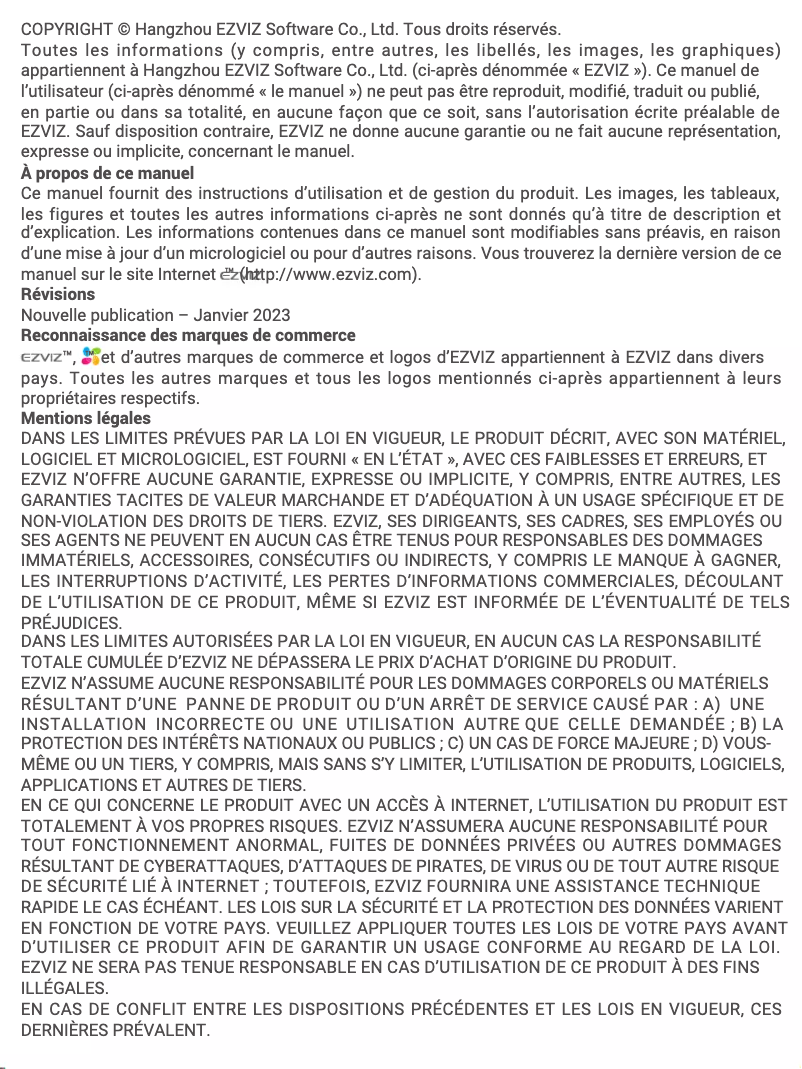 Page 1 de la notice Manuel utilisateur EZVIZ CP7