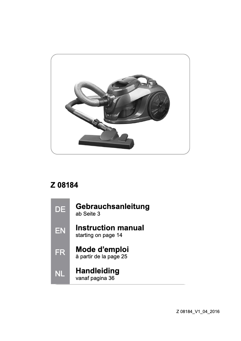 Page 1 de la notice Manuel utilisateur Cleanmaxx Z 08184