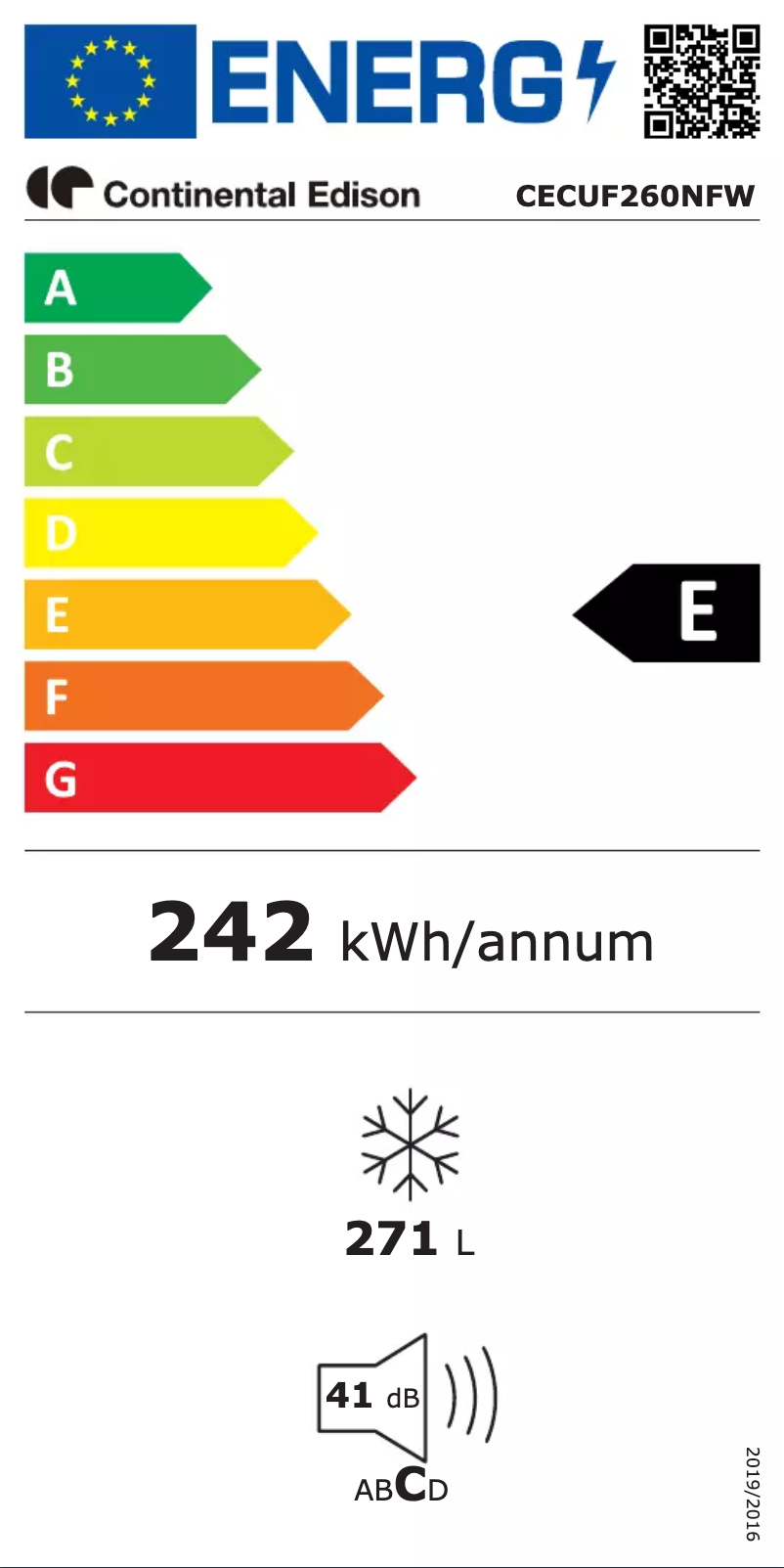 Page n°1 - Label énergétique Continental Edison CECUF260NFW