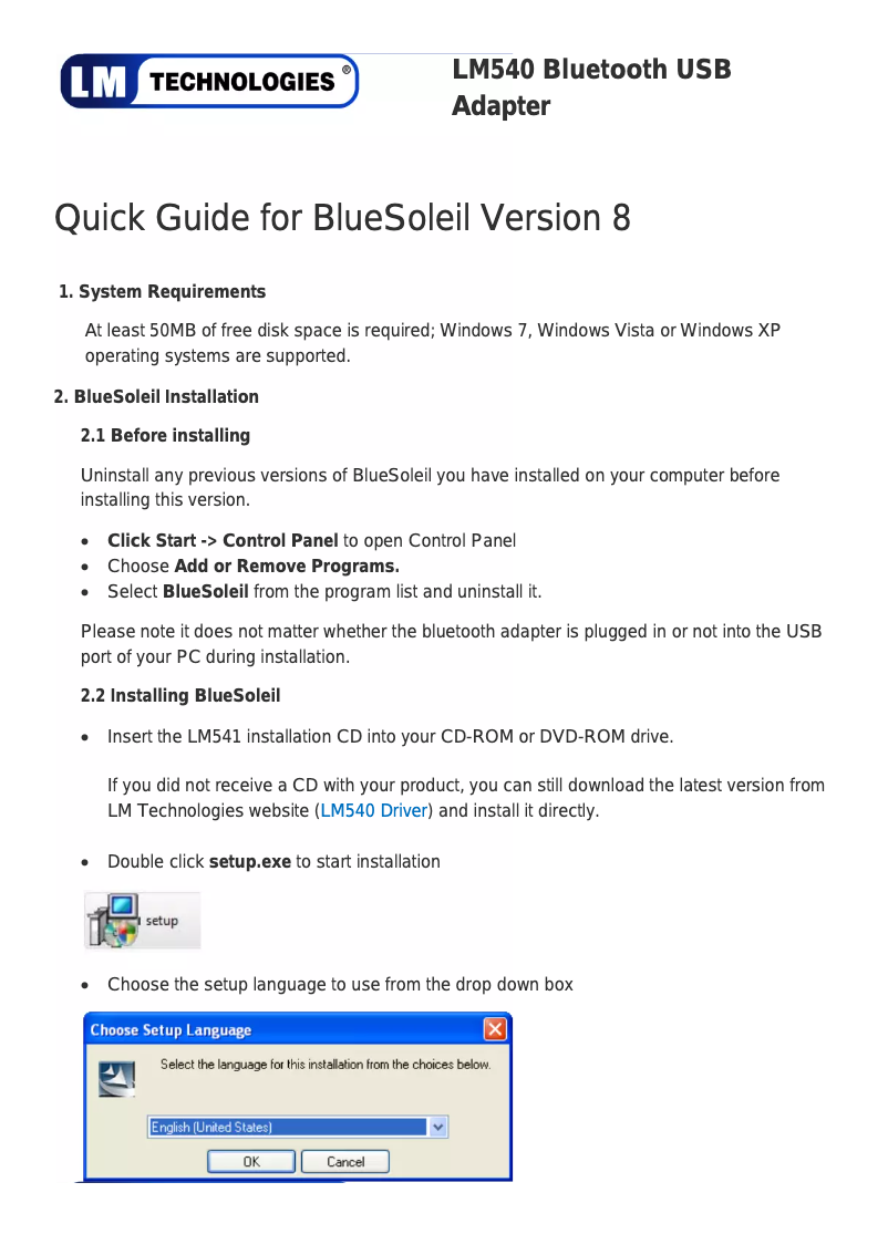 Image de la première page du manuel de l'appareil LM540