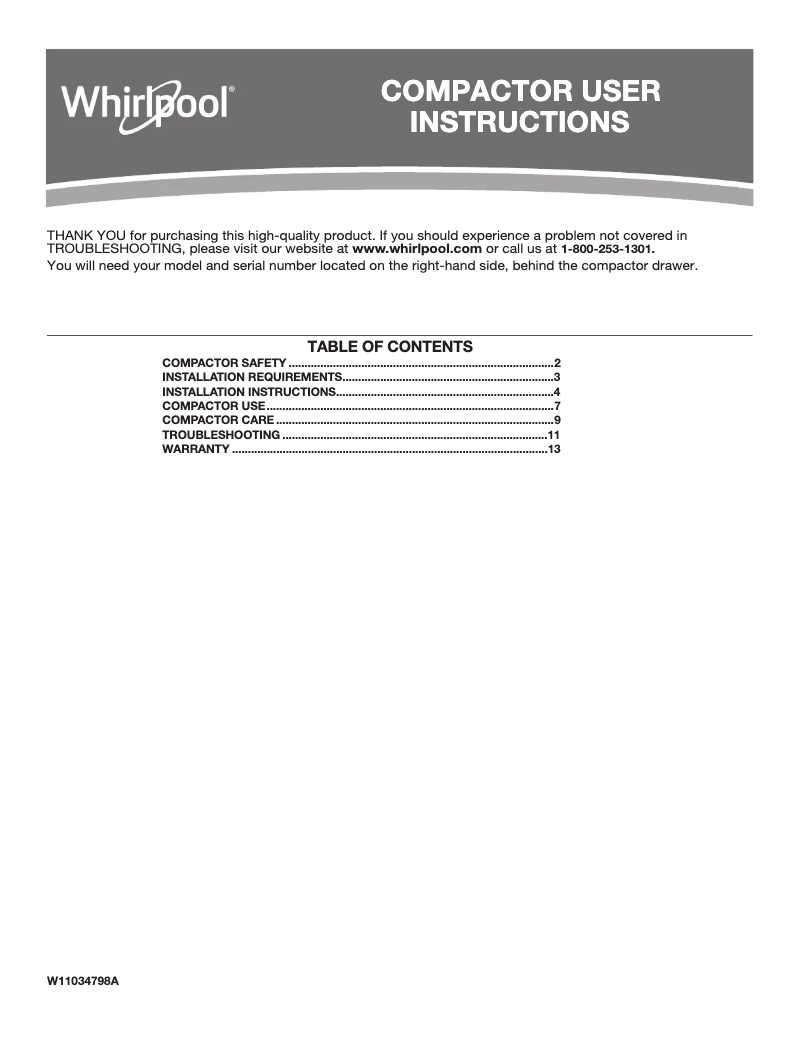 Page 1 de la notice Manuel utilisateur Whirlpool TU950QPXS
