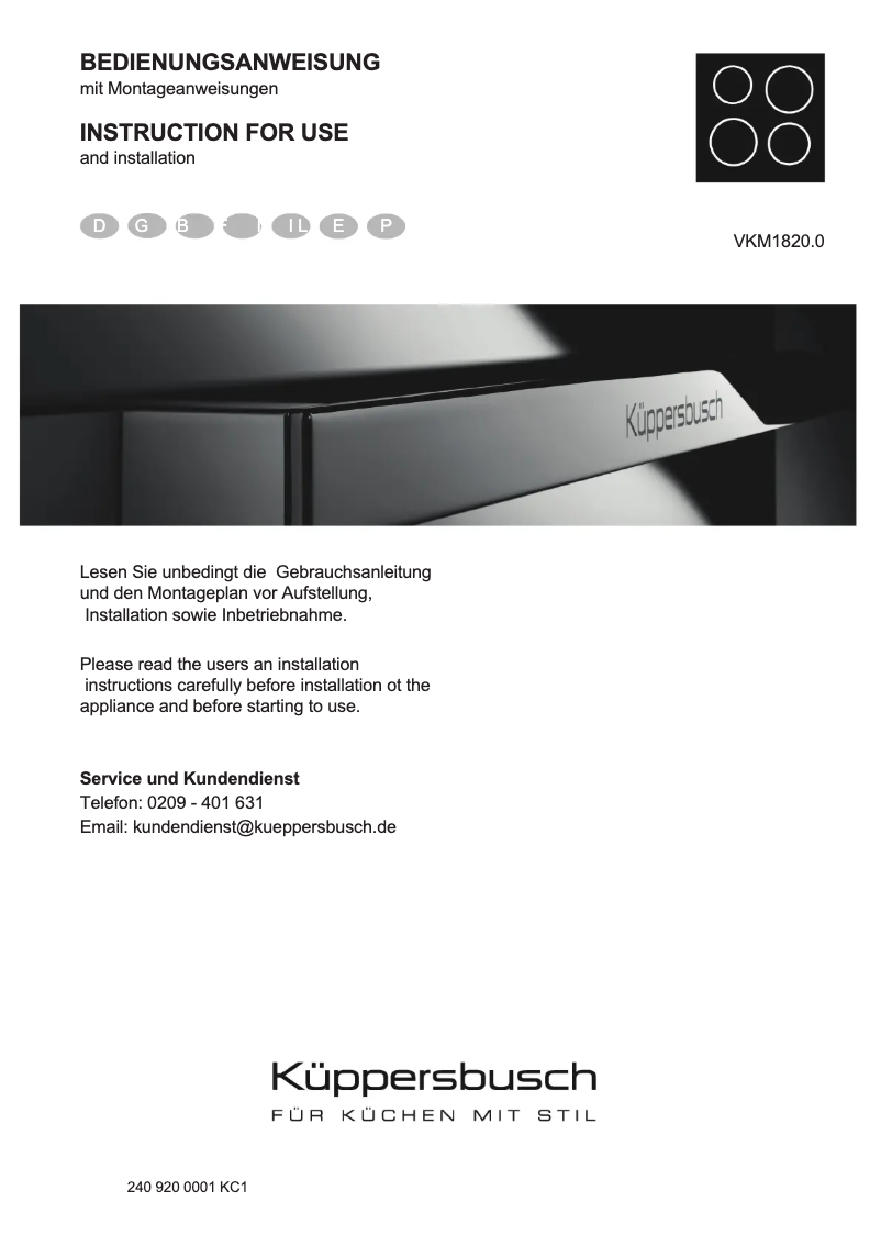 Page 1 de la notice Manuel utilisateur Küppersbusch VKM1820.0SR