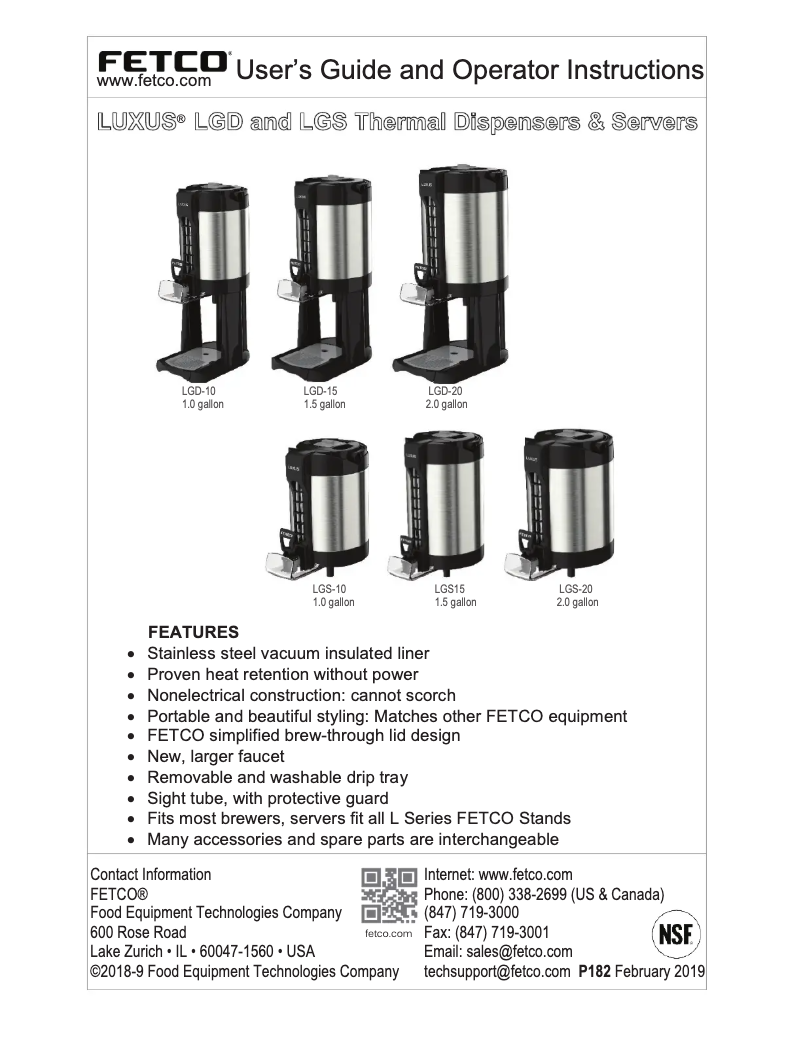 Page 1 de la notice Manuel utilisateur Fetco Luxus LGS-15