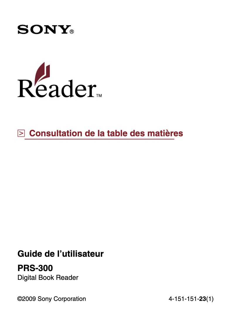 Page n°1 - Manuel utilisateur Sony PRS-300