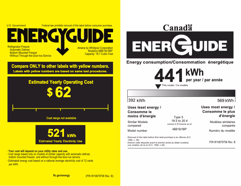 Página 1 del manual Etiqueta energética Amana ABB1921BR
