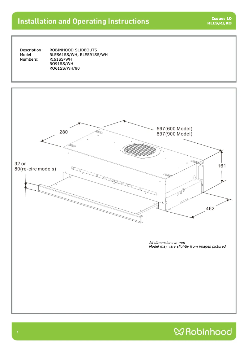 Page n°1 - Guide d'installation Robinhood RO91SS/WH/80