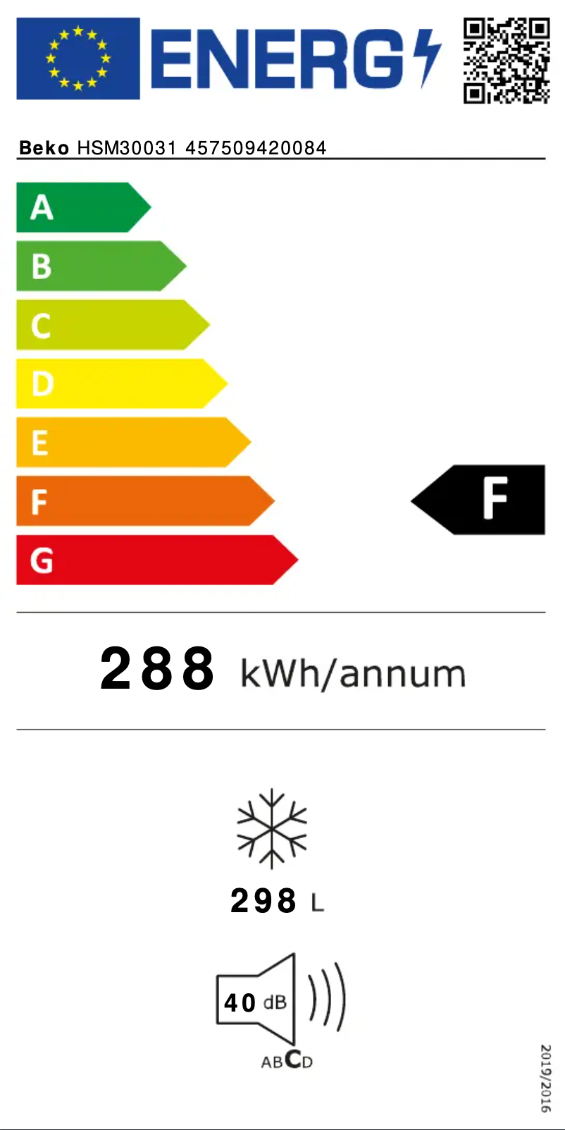 Page 1 de la notice Label énergétique Beko HSM30031
