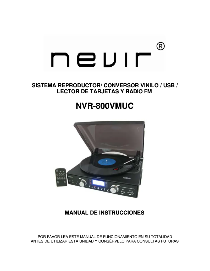 Page n°1 - Manuel utilisateur Nevir NVR-800 VMUC