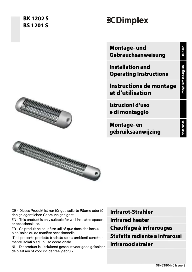 Page 1 de la notice Manuel utilisateur Dimplex BS 1201 S