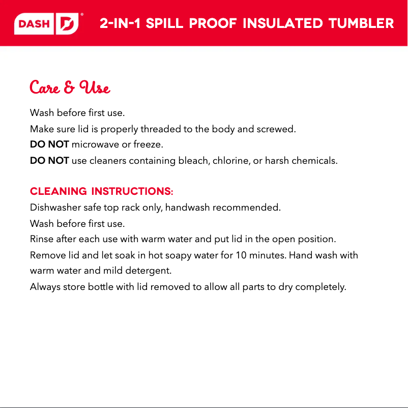 Page 1 de la notice Manuel utilisateur Dash 2-in-1 Spill-Proof DSLT201GBRS06