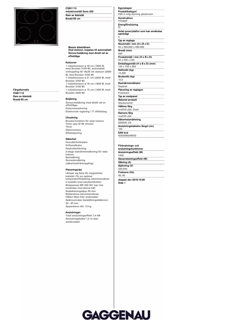 Página 1 del manual Manual de usuario Gaggenau CI261113