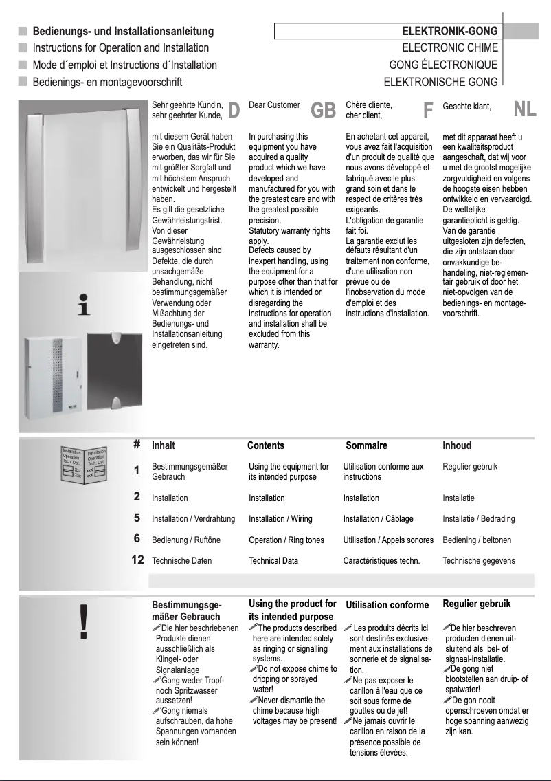 Page n°1 - Manuel utilisateur Grothe GONG 225 A