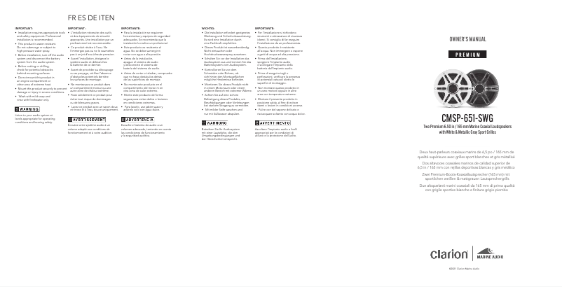 Image de la première page du manuel de l'appareil Premium CMSP-651-SWG