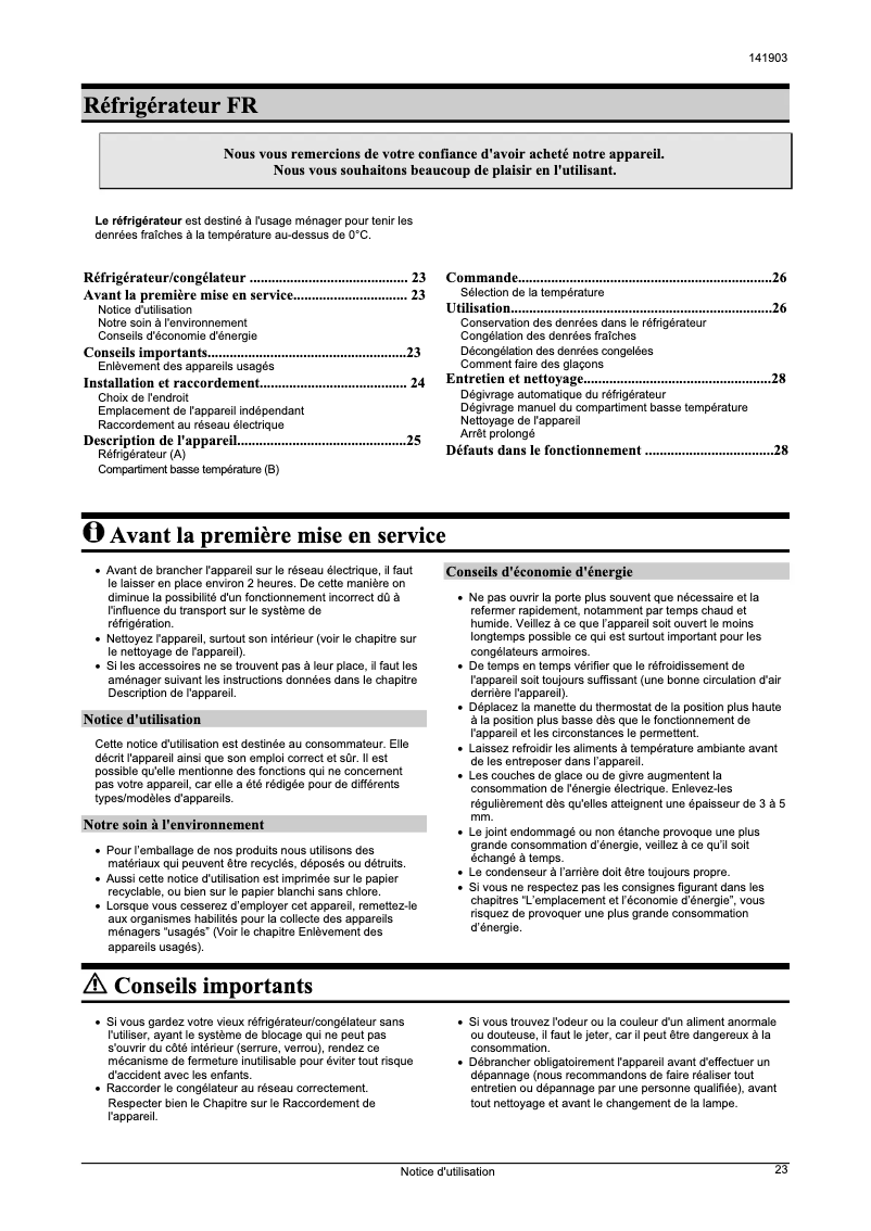 Page n°1 - Manuel utilisateur Gorenje RB6288OGR