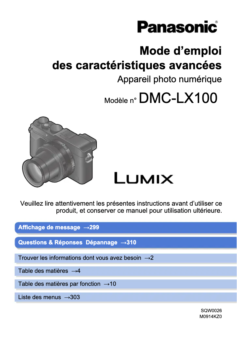 Page 1 de la notice Manuel utilisateur Panasonic Lumix DMC-LX100