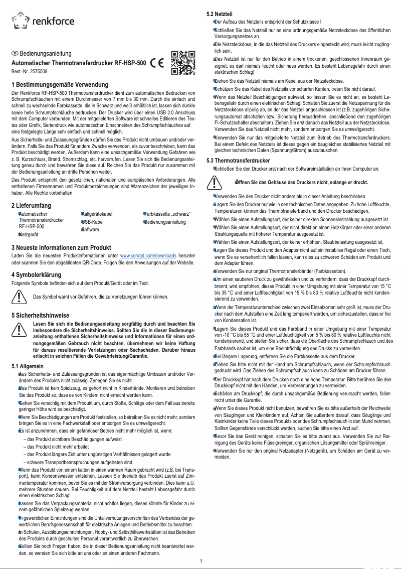 Page 1 de la notice Manuel utilisateur Renkforce RF-HSP-500