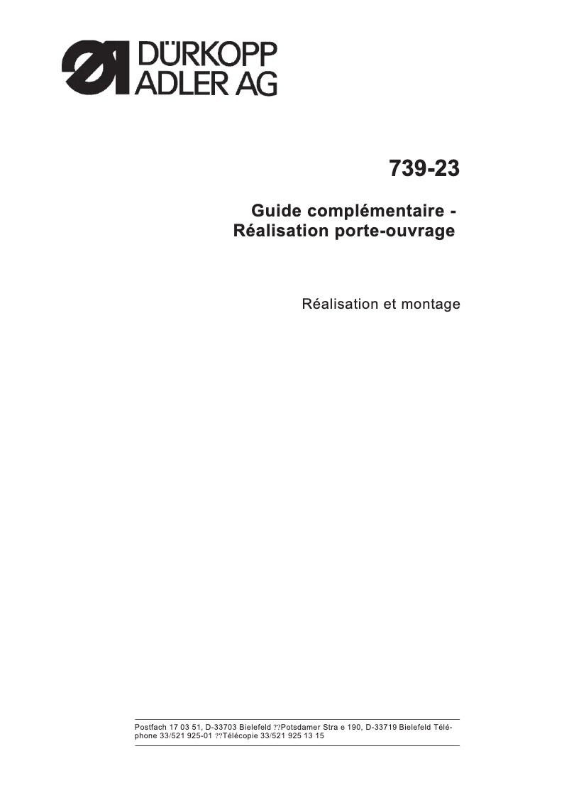 Page 1 de la notice Guide d'installation Dürkopp Adler 739-23
