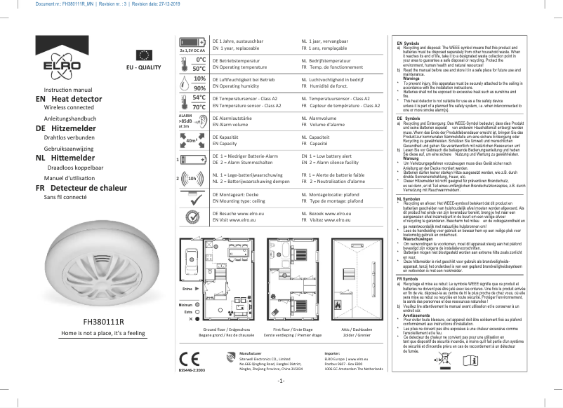 Page 1 de la notice Manuel utilisateur Elro Connects FH3801R