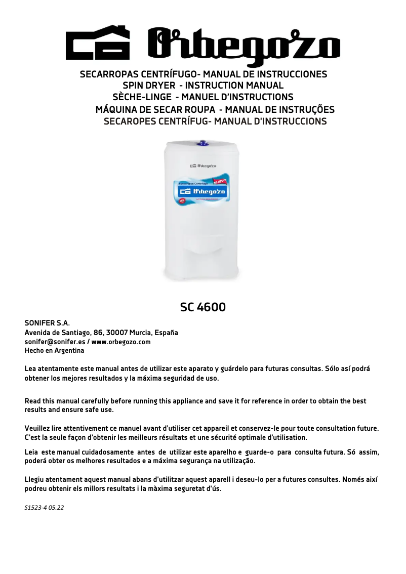 Page n°1 - Manuel utilisateur Orbegozo SC 4600