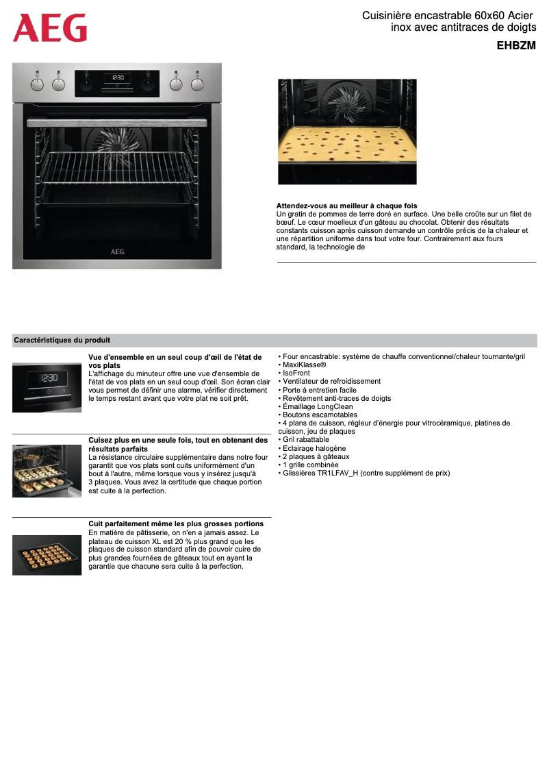 Page 1 de la notice Fiche technique AEG EHBZM