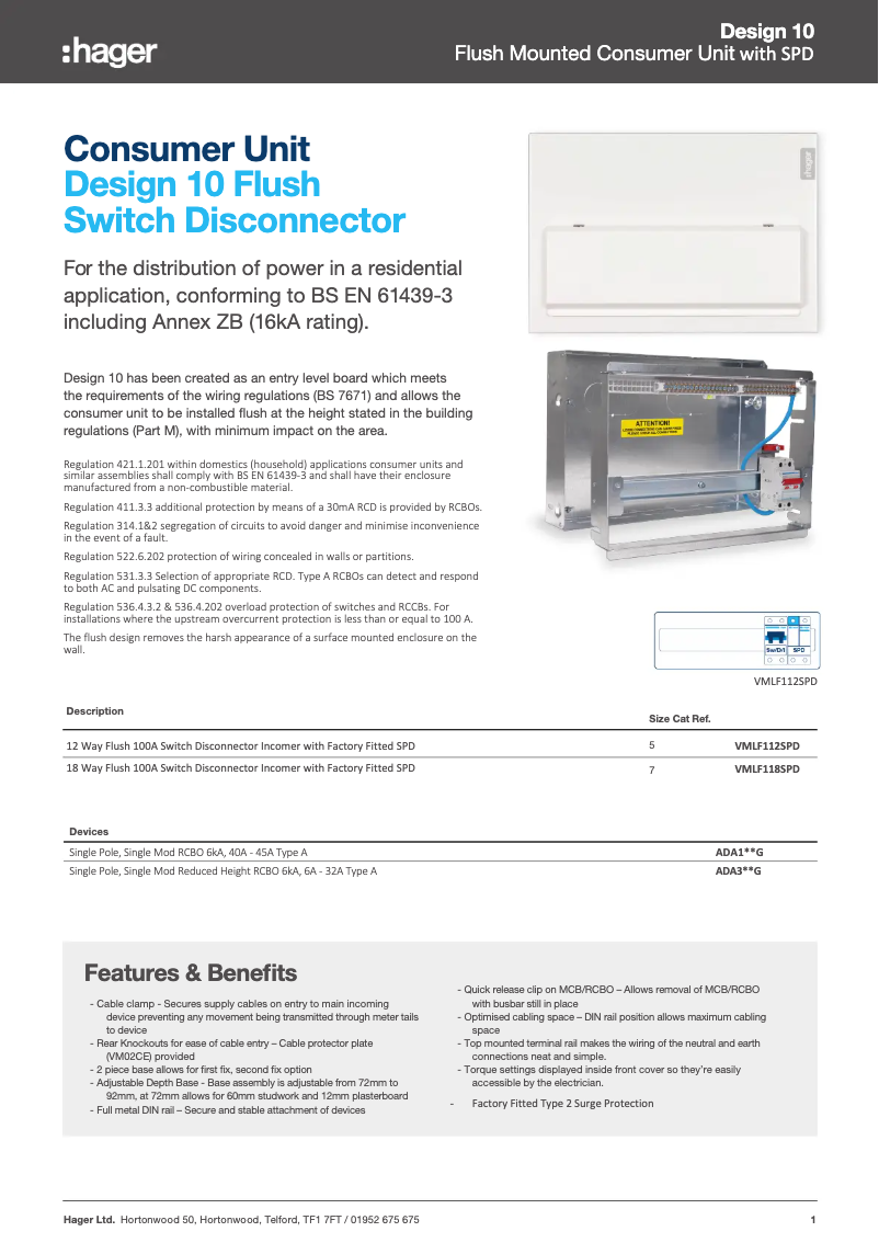 Page n°1 - Fiche technique Hager VMLF112SPD
