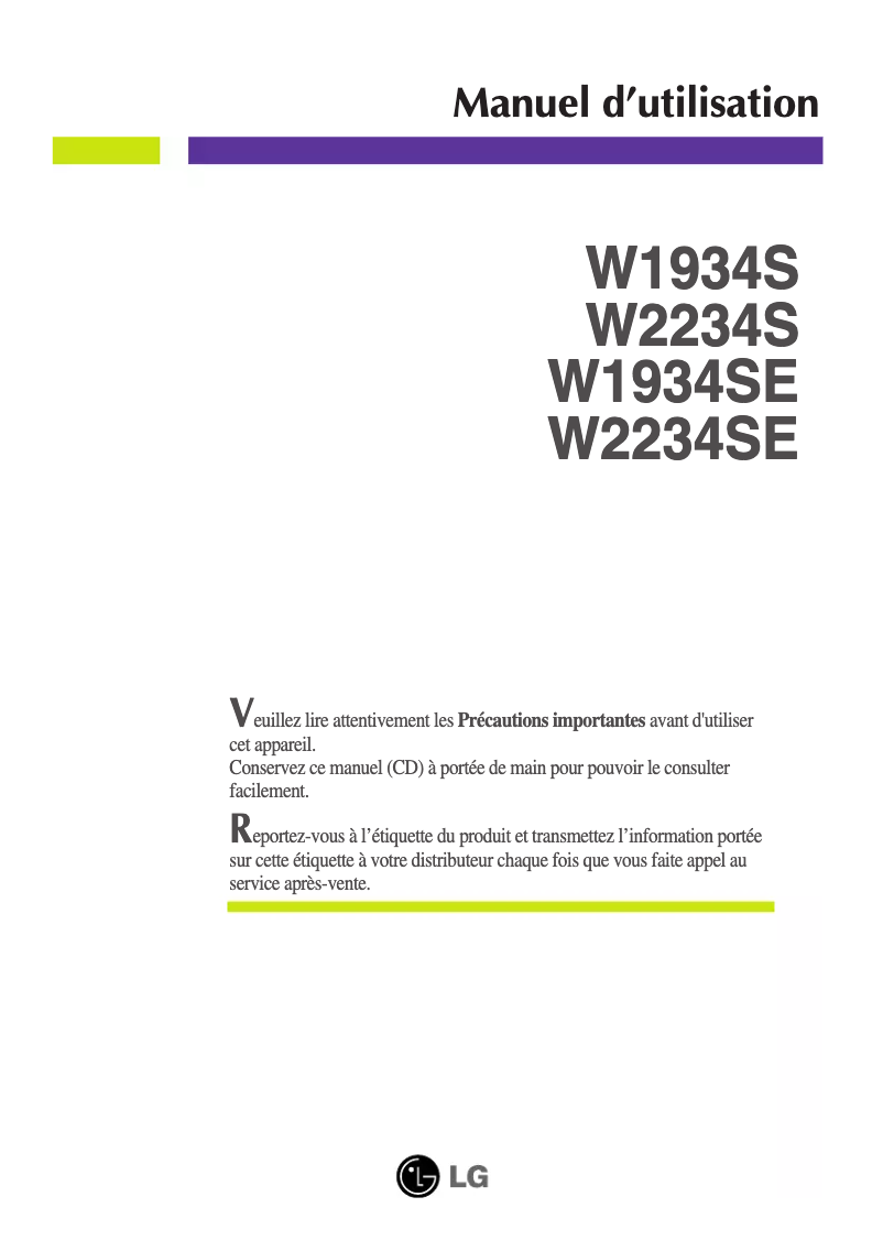 Page n°1 - Manuel utilisateur LG W1934S-SN