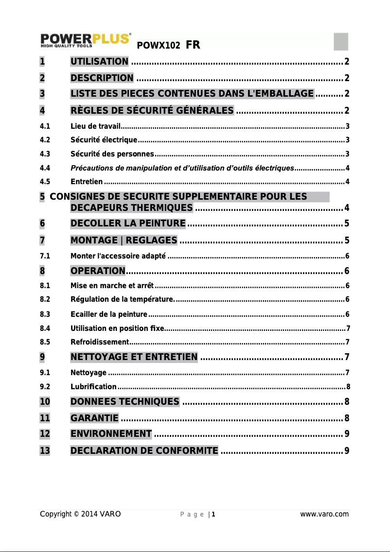 Image de la première page du manuel de l'appareil POWX102