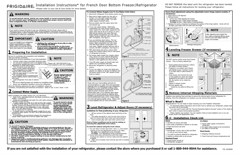 Page n°1 - Guide d'installation Frigidaire FGHB2869LF