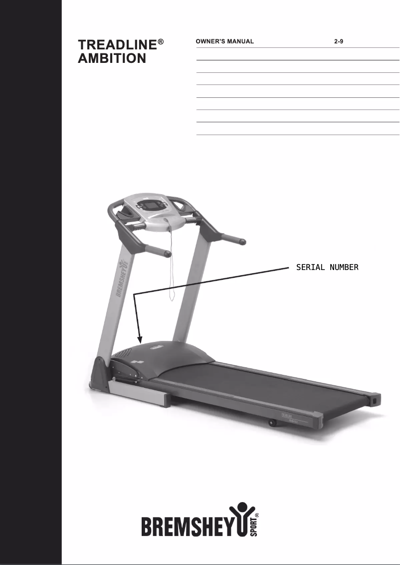 Page 1 de la notice Manuel utilisateur Bremshey Treadline Ambition