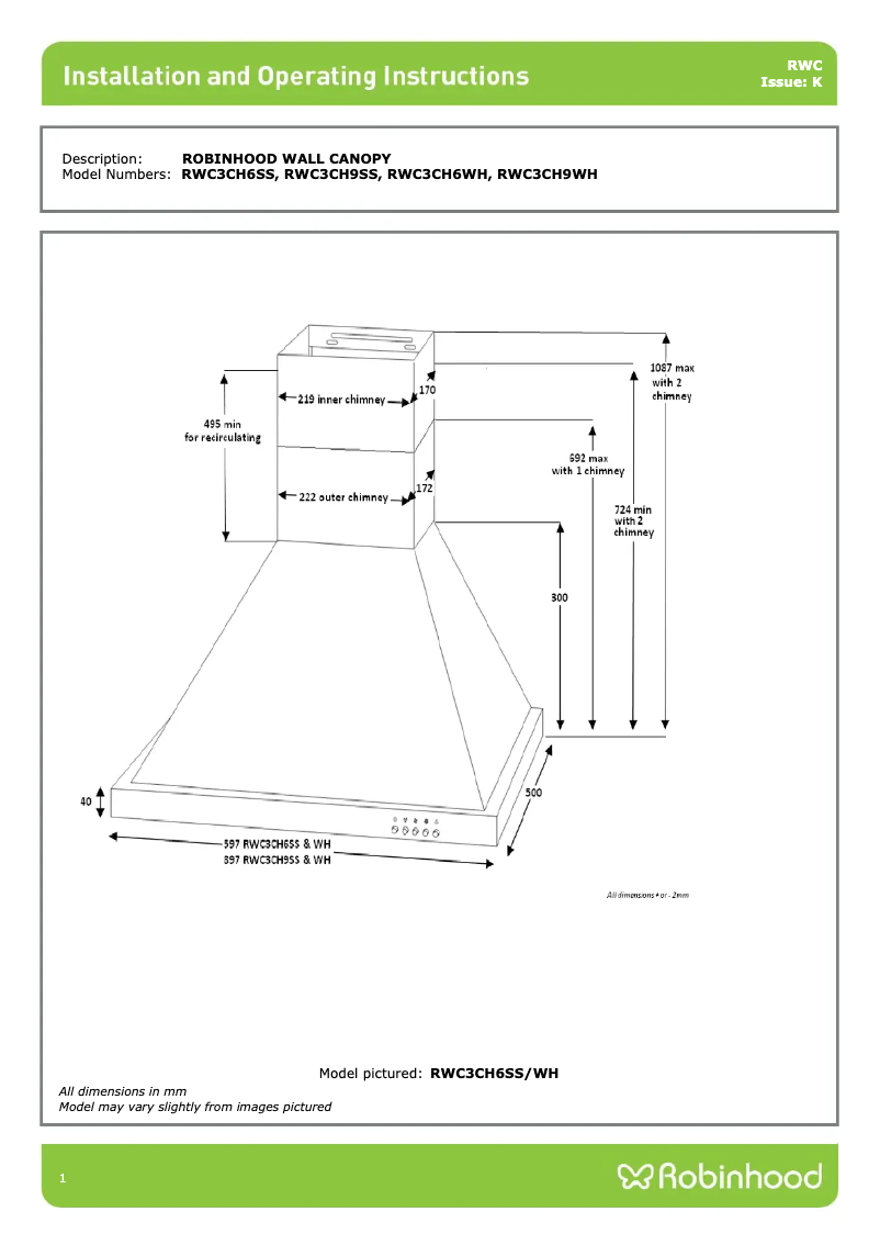 Página 1 del manual Instrucciones / montaje Robinhood RWC3CH9SS