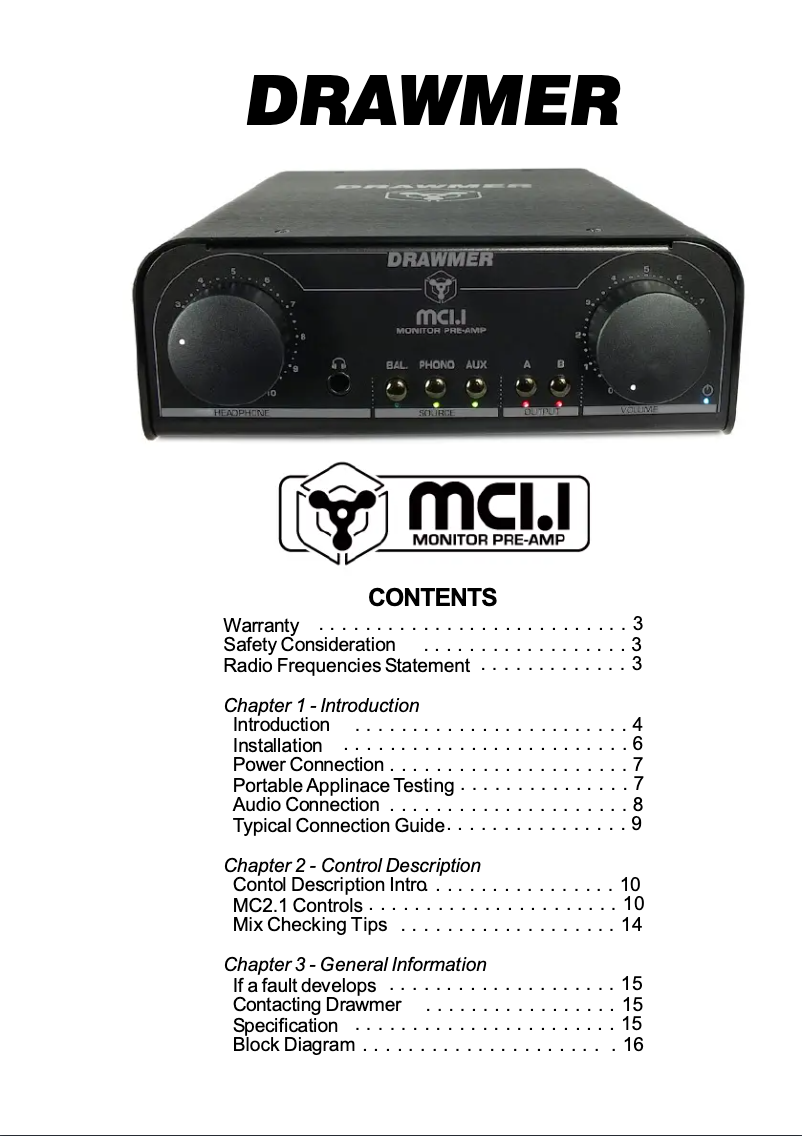 Page 1 de la notice Manuel utilisateur Drawmer MC1.1