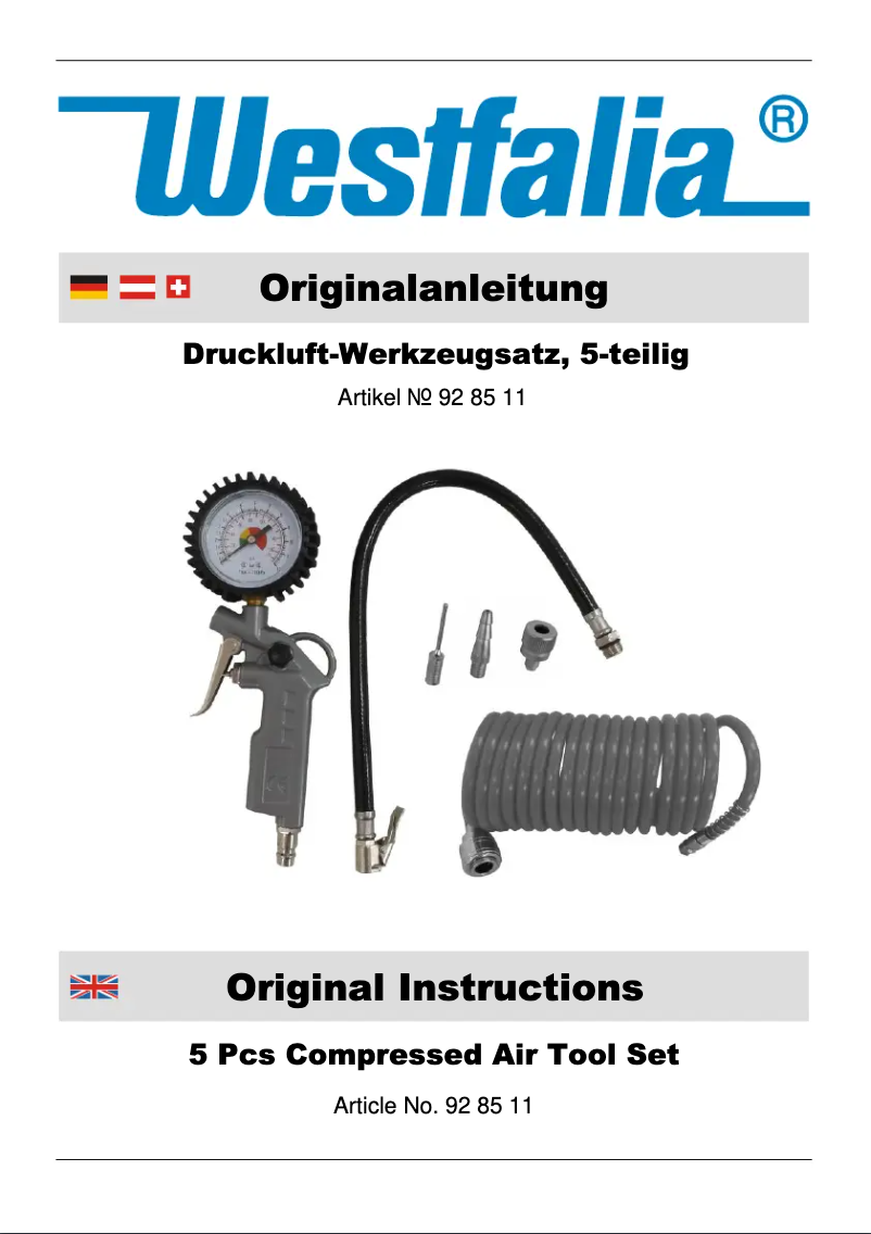 Page 1 de la notice Manuel utilisateur Westfalia 928511