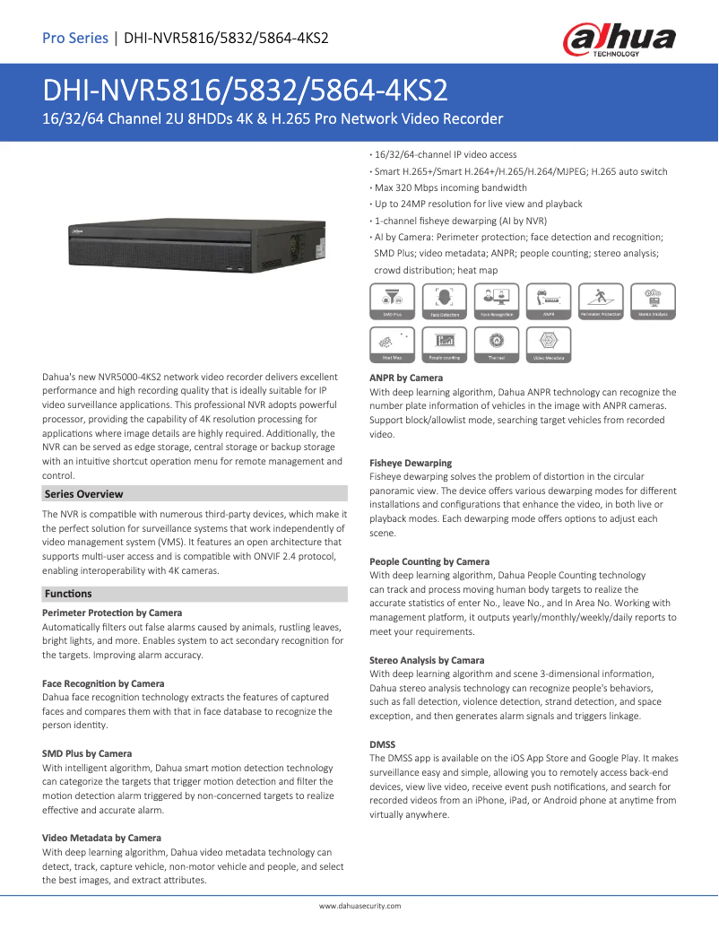 Page n°1 - Fiche technique Dahua Technology NVR5832-4KS2